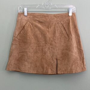 BlankNYC Suede Leather Mini Skirt Short Womens 26 Brown Slit Pockets Y2K Western